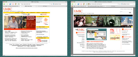 UMBC website screenshots