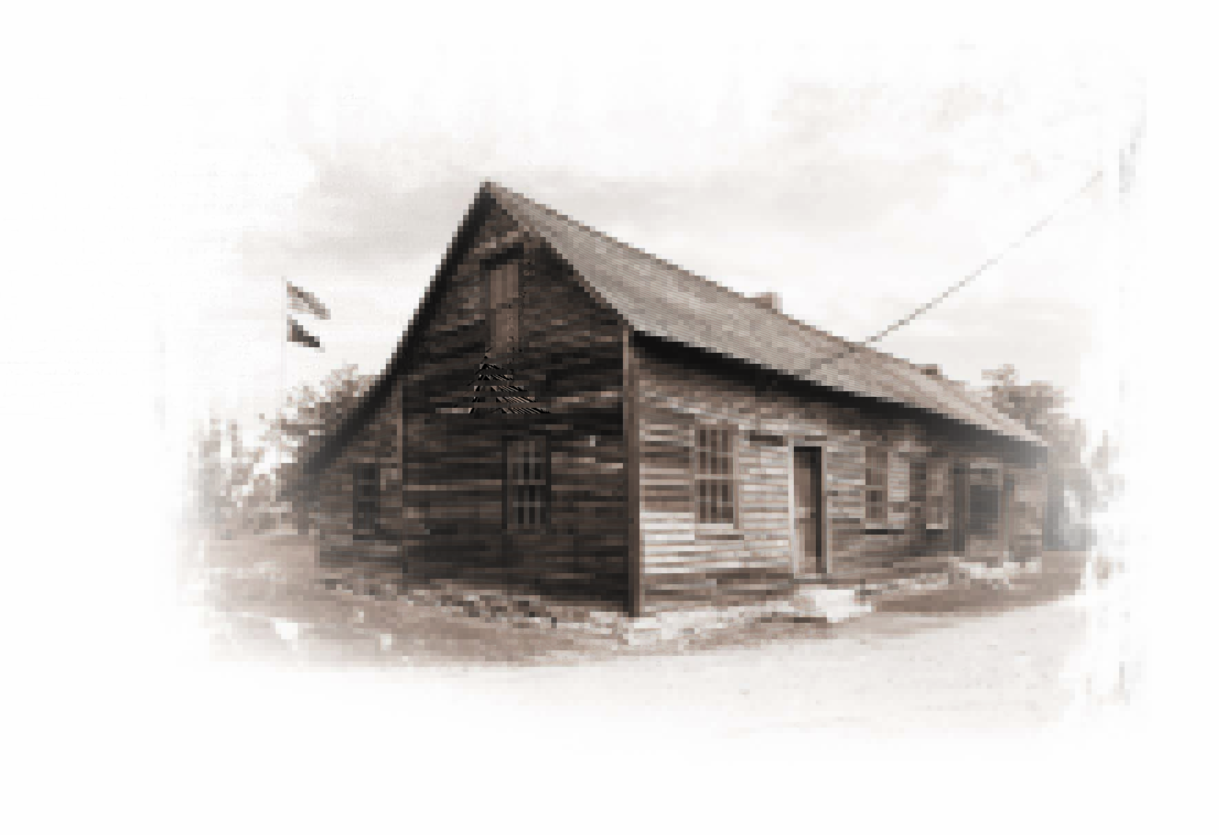 Black and white photo of wooden house