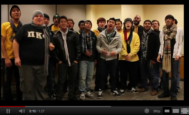 Screenshot from video of UMBC students singing for the holidays