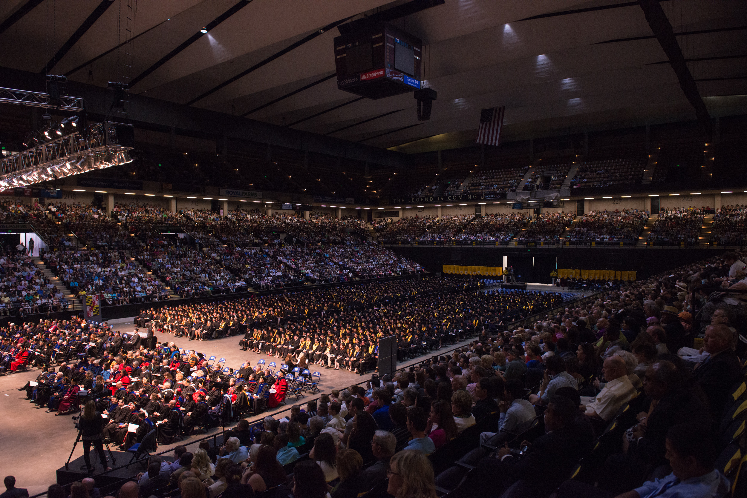 zoomed out photo of crowd at 2014 undergraduate commencement