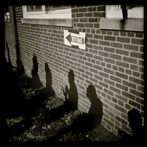 black and white voting sign