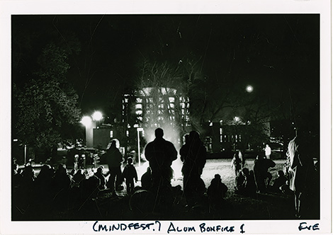 Library in the distance, Alumni bonfire