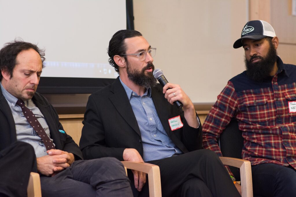 WYPR's Aaron Henkin speaks during Baltimore Stories panel. 