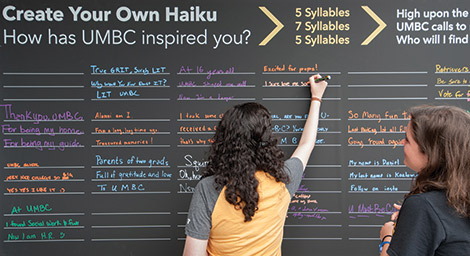 The UMBC community counts its syllables creatively at UMBC Haiku in the Thinkers Tent.