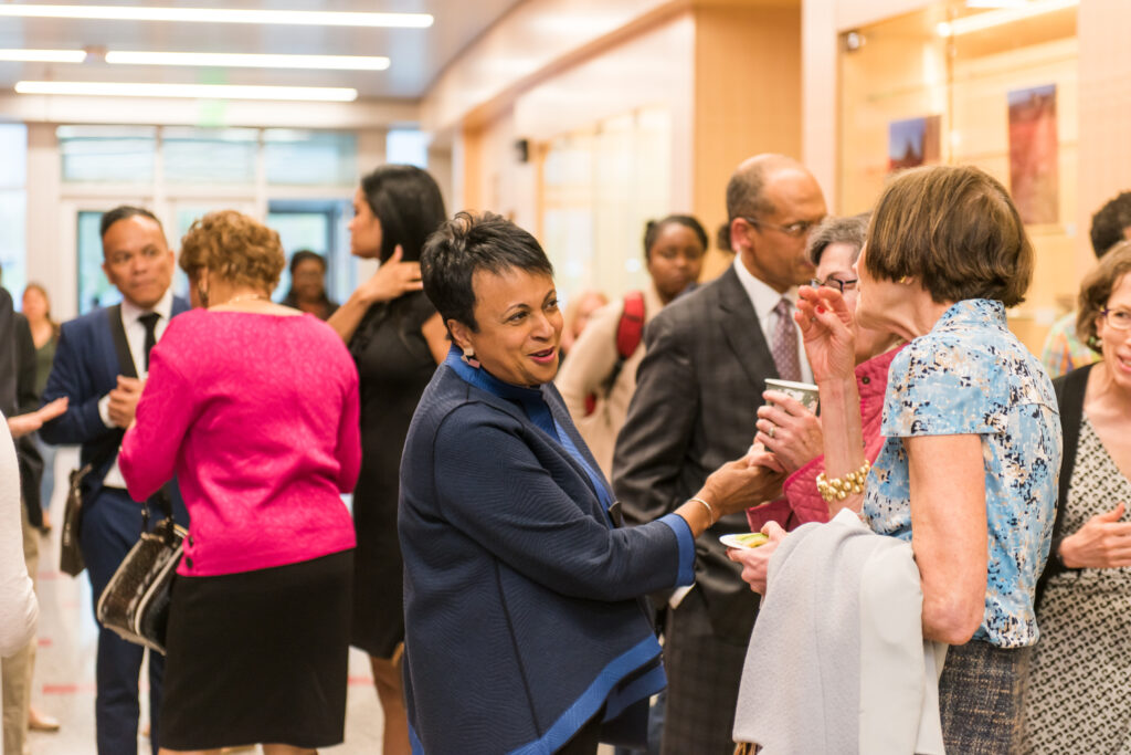 Carla Hayden connects with guests at her National Library Week talk on digital access. 