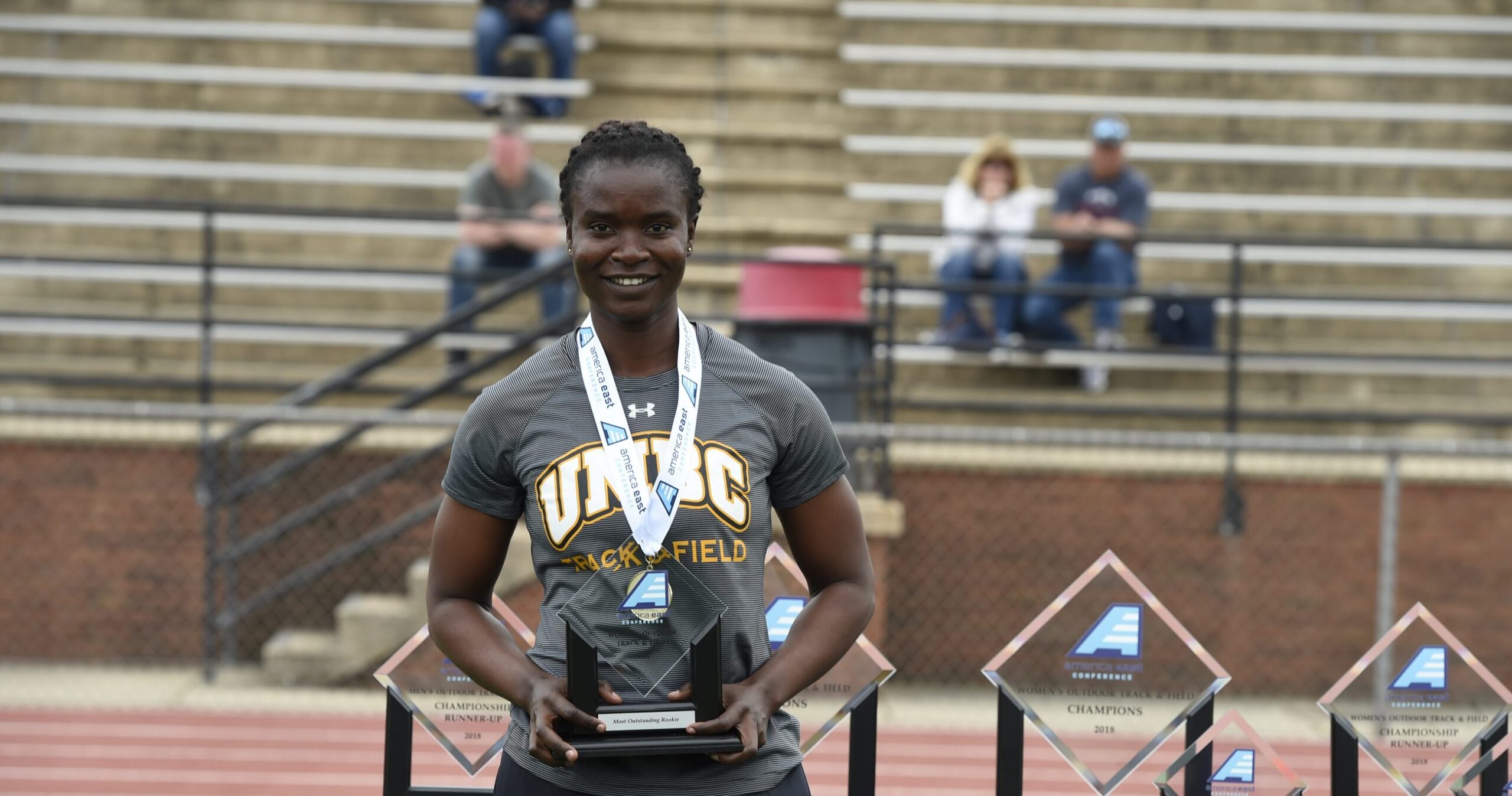Kelechi Nwanaga after winning 4th at NCAA Track and Field Championships. Photo by Gail Burton