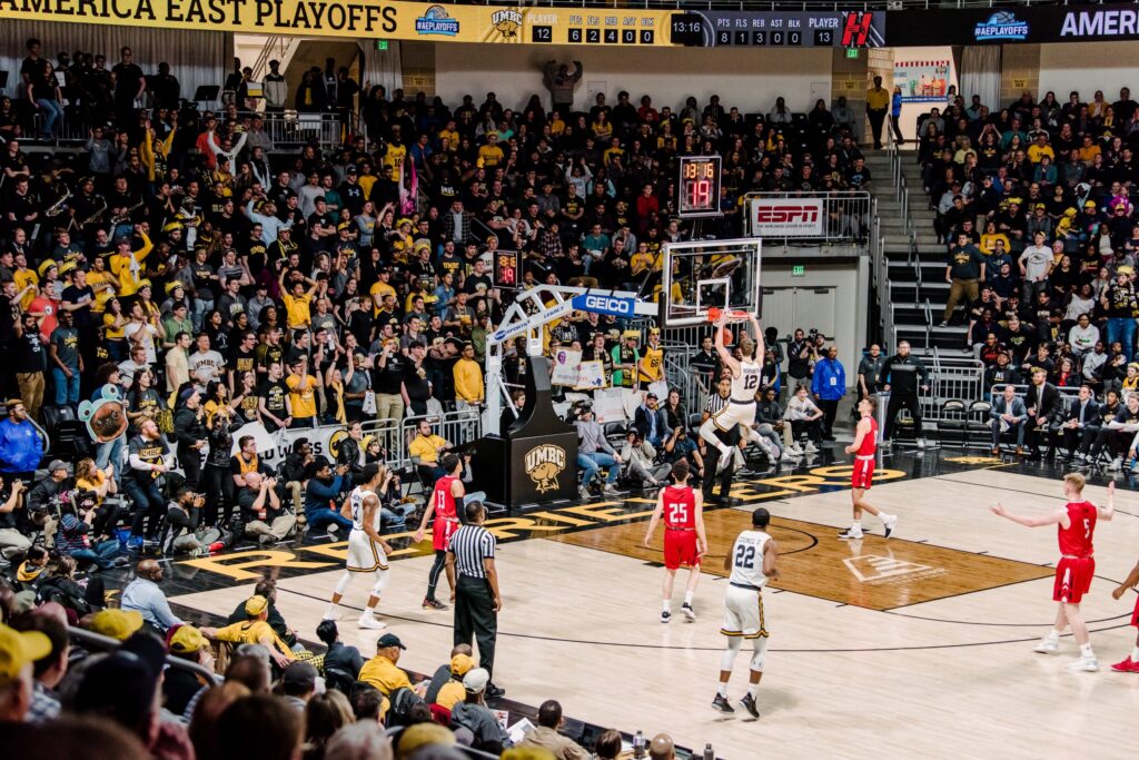 Brandon Horvath dunks for two during UMBC's semifinal for the America East.