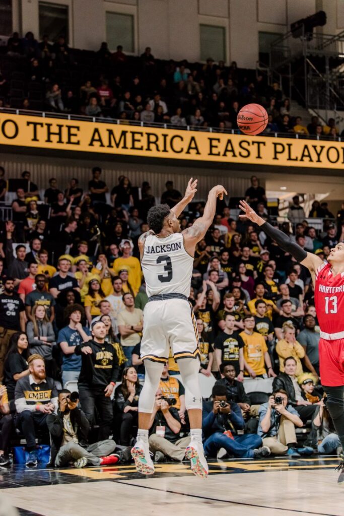 K.J. Jackson sets up for a three-pointer in the second half of Tuesday’s game.