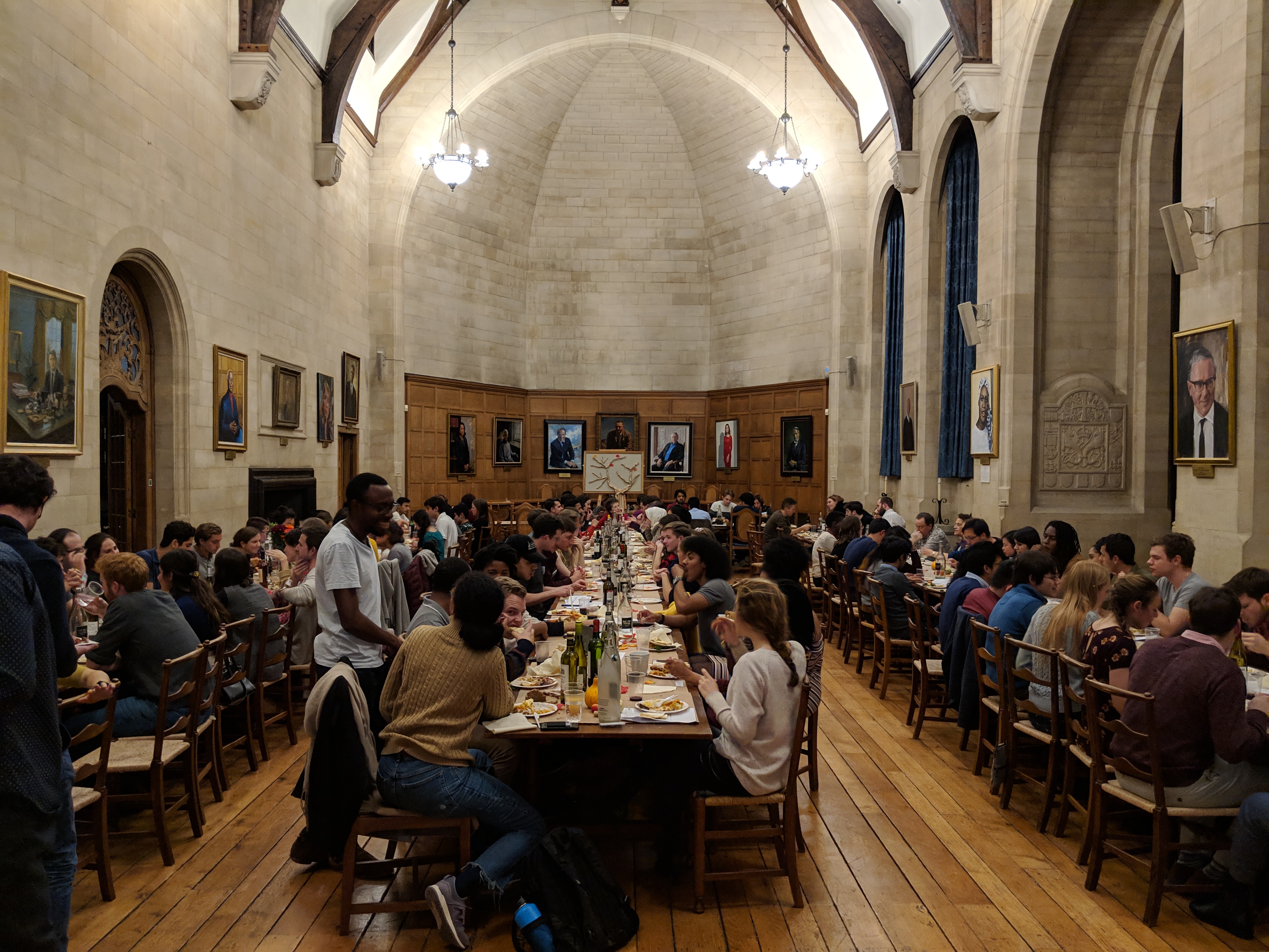 Eating an American-style Thanksgiving together in Milner Hall of the Rhodes House.