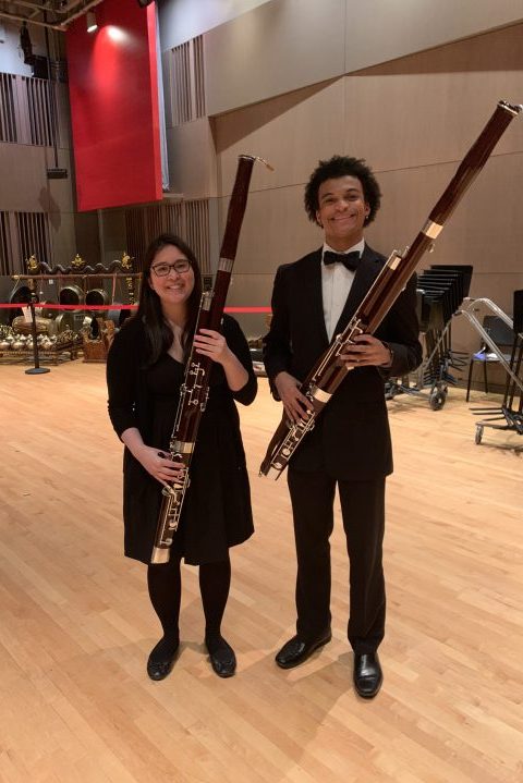 Justin Hosten ‘19 poses with classmate Christina Cruz ‘19, music performance, following a campus studio session. Photo courtesy of Hosten.