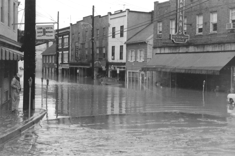 Flood waters on Main Street in Ellicott City, 1972. Photo from the Howard County Historical Society.