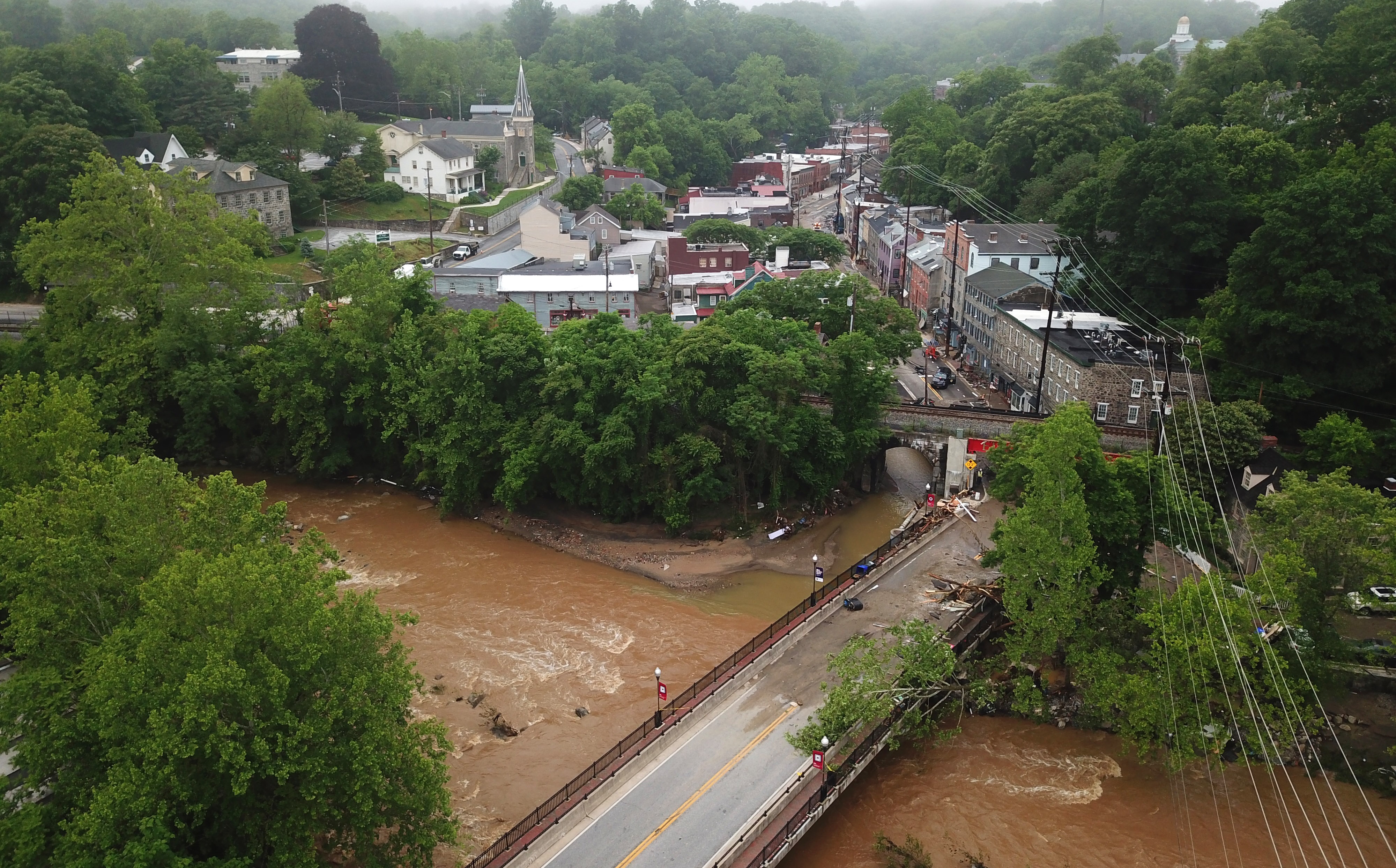 Main Street in Ellicott City is seen from above the day after a flash flood devastated the historic city on the Patapsco River. Photo: Jerry Jackson, permission from Baltimore Sun Media. All rights reserved.