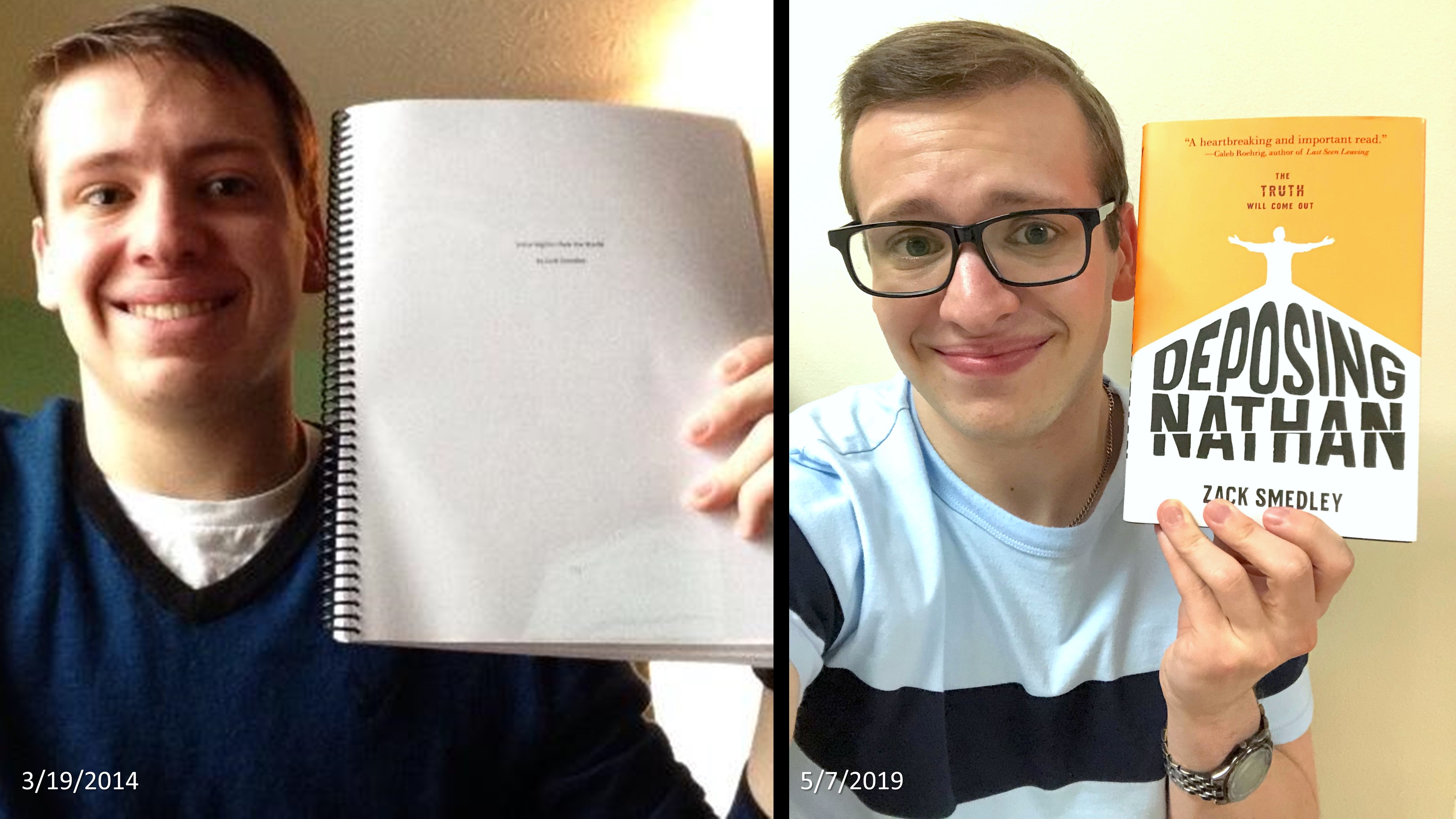 Zack Smedley '18 shows the progression from manuscript to publication. Photo courtesy of Smedley.