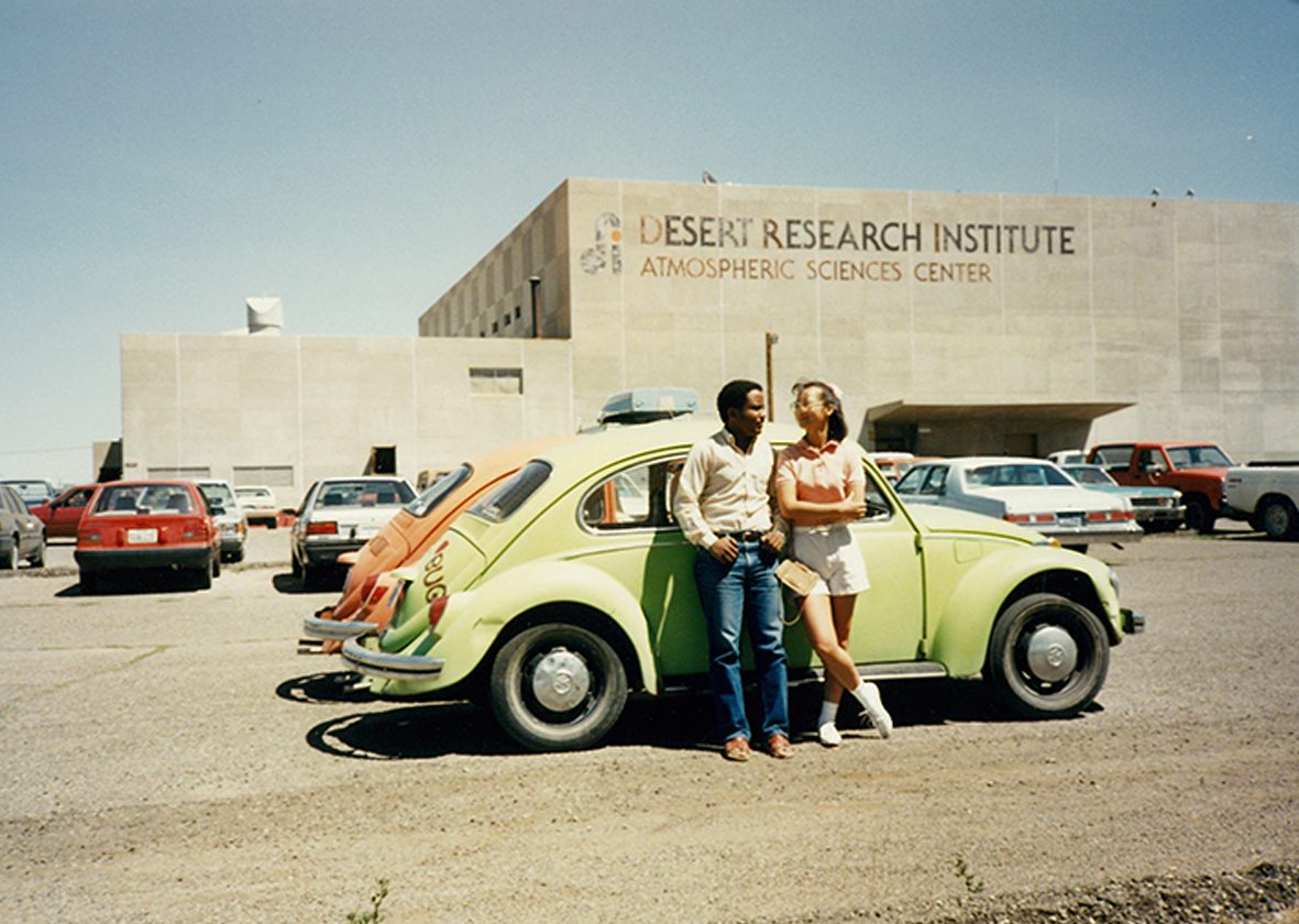 In front of the Desert Research Institute circa 1991 with a fellow graduate student. Photo courtesy of Demoz.