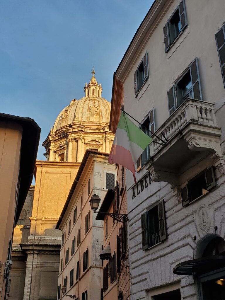 Italian flag in the Campo de’ Fiori in Rome, Italy.