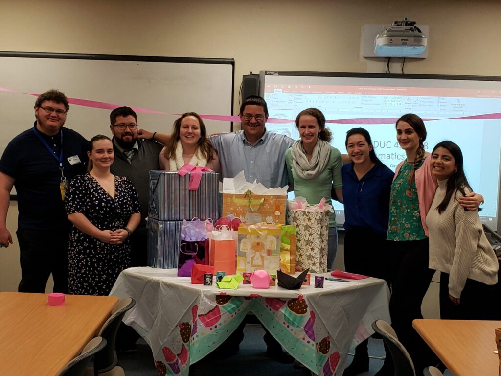 Park (center) with fellow student teachers at his baby shower. Photo courtesy of Park.