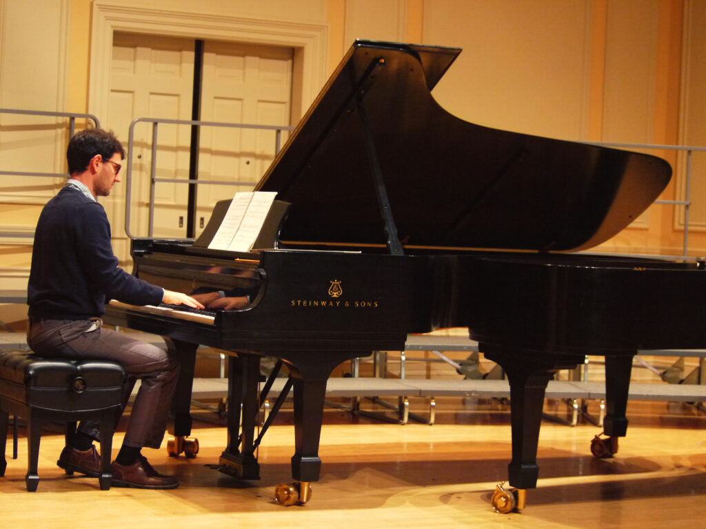 Daniel Pesca warms up at the piano before a 2014 performance at the Library of Congress.