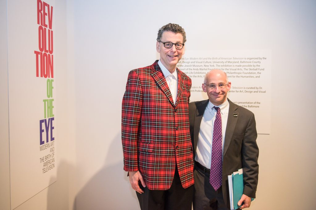 The late Maurice Berger, research professor at the Center for Art, Design and Visual Culture, with Scott Casper, celebrating the opening of the exhibition Revolution of the Eye: Modern Art and the Birth of American Television.