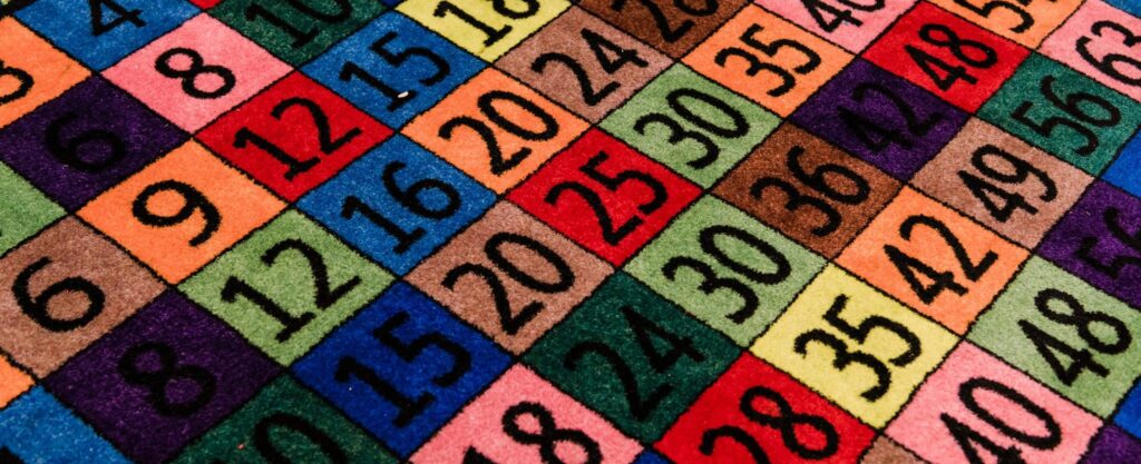 A rug with colorful multiplication grid.