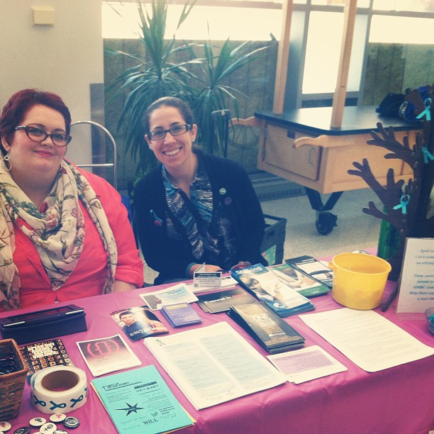 two people staff a table