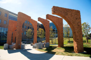 outdoor sculptures in the shape of arches