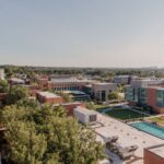 University campus as viewed from above, in summer.