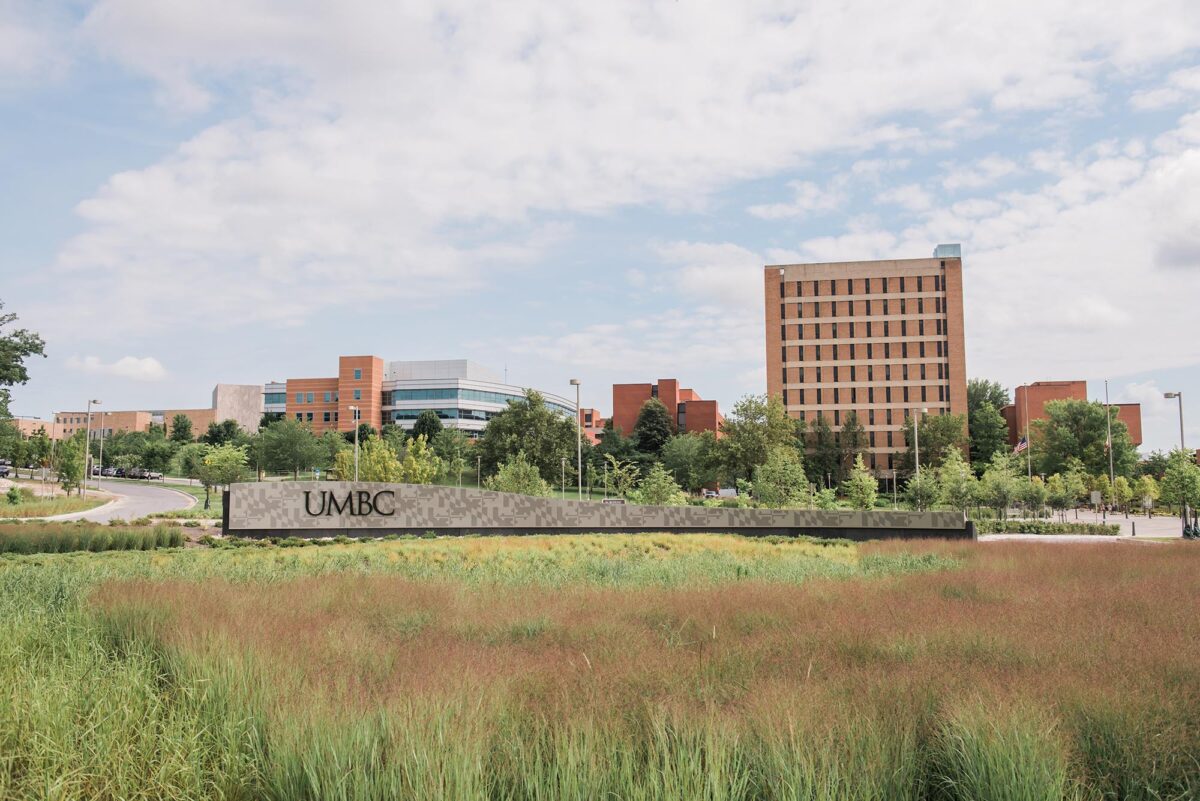 UMBC's administration building at the front of the campus.