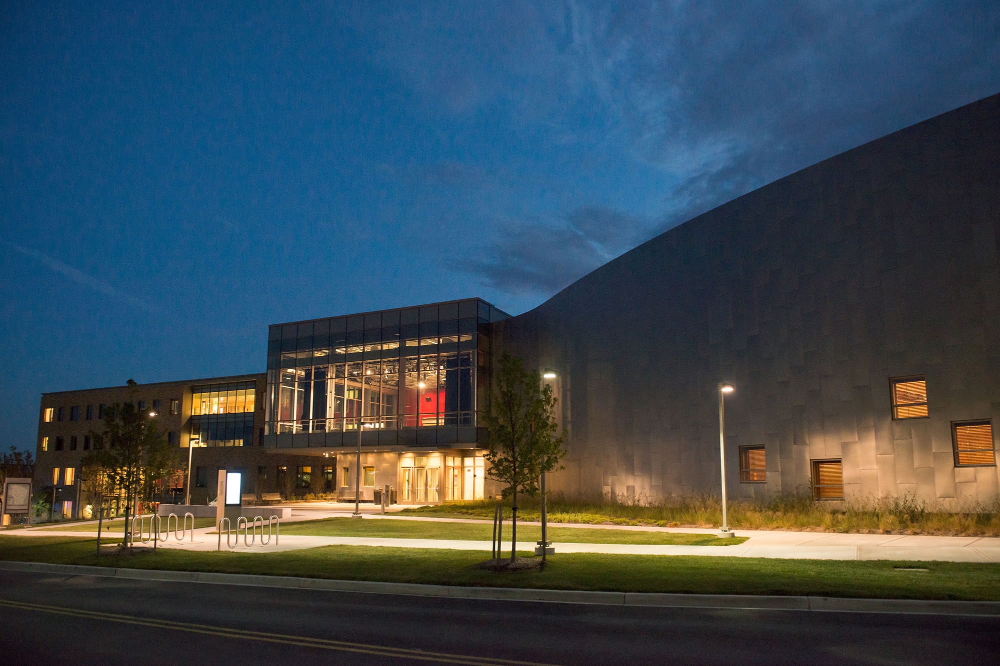 A building illuminated at night