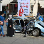 street scene in Gaza City with crash and injuries