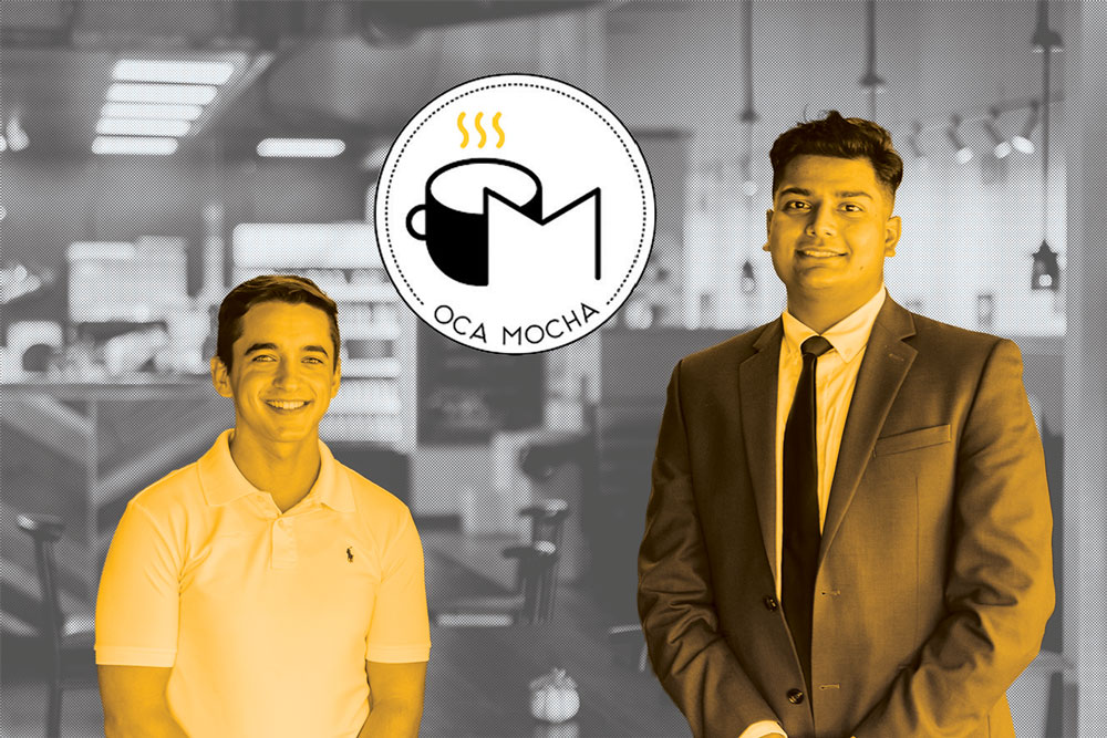 The founders of OCA Mocha stand in their coffee shop