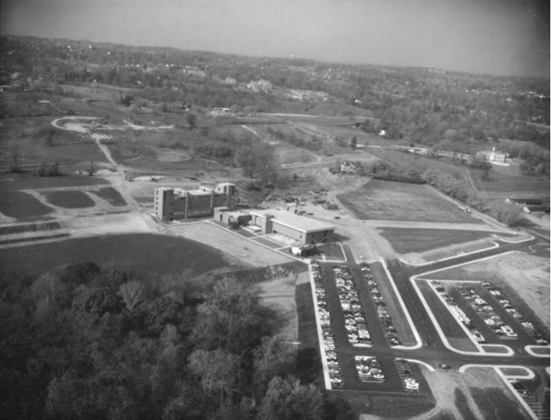 a black and white overview of a campus that is still being built