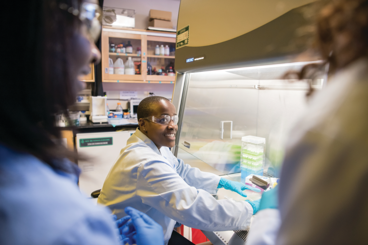 a female student working in a science lab