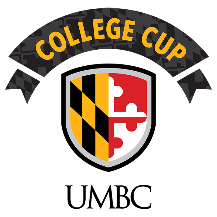 Logo of UMBC college cup with banner and Maryland flag shield.