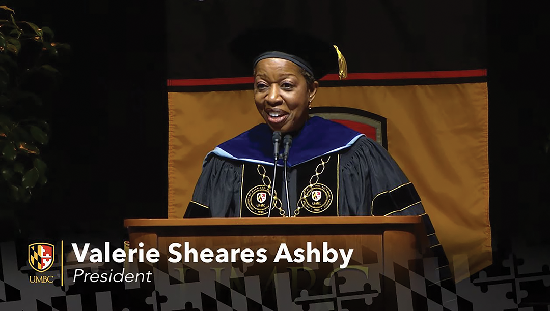 Screen capture from a video address by Dr. Sheares Ashby at the 2022 Convocation ceremony.