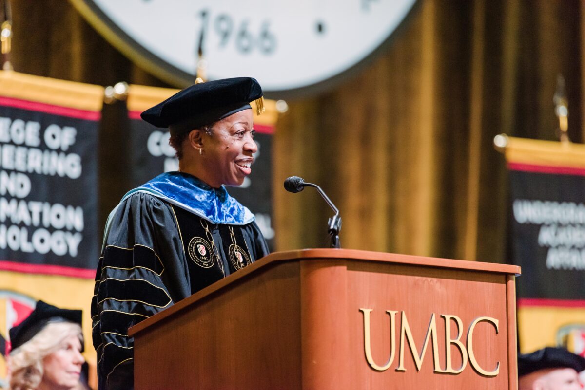 UMBC President Dr. Valerie Sheares Ashby speaks during commencement.