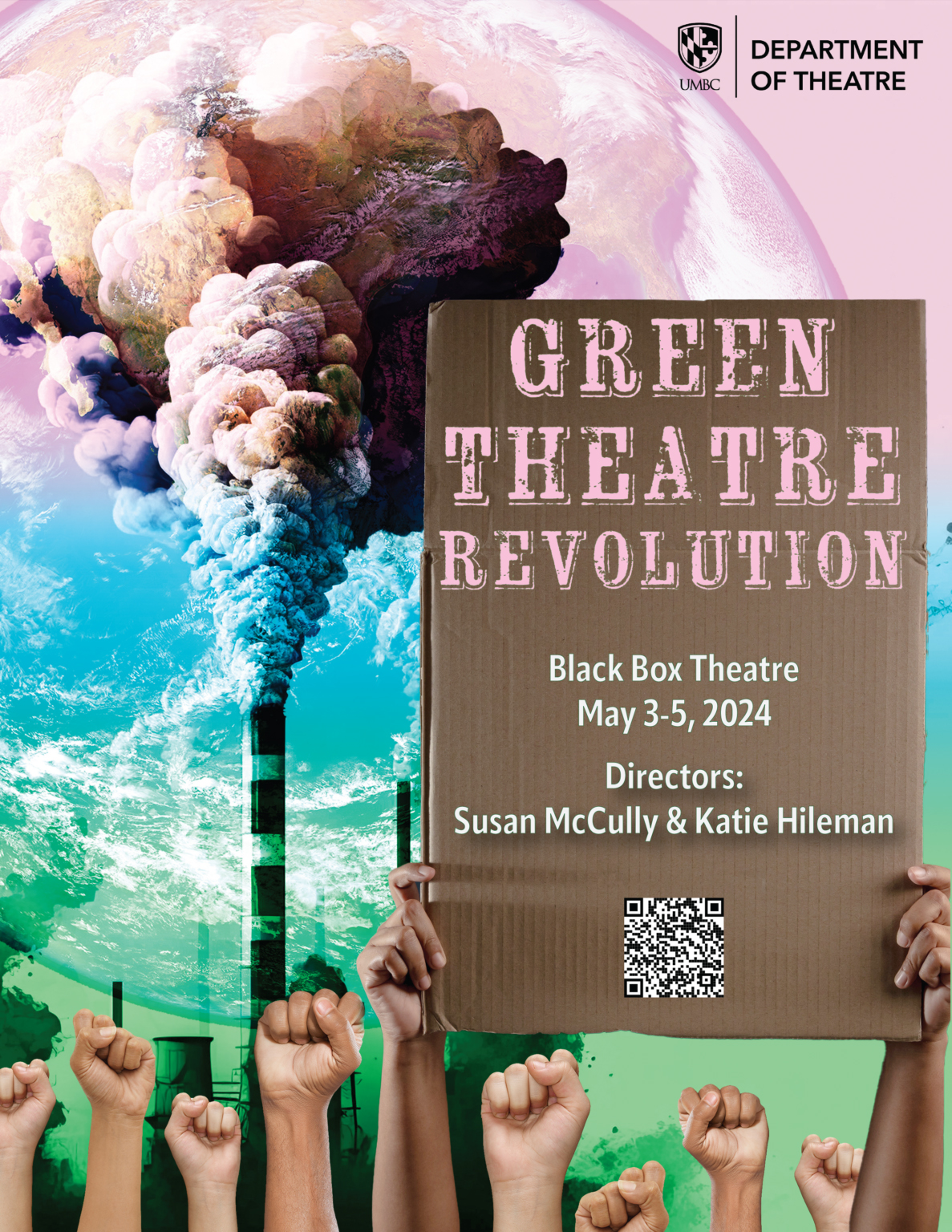 A promotional poster says Green Theatre Revolution