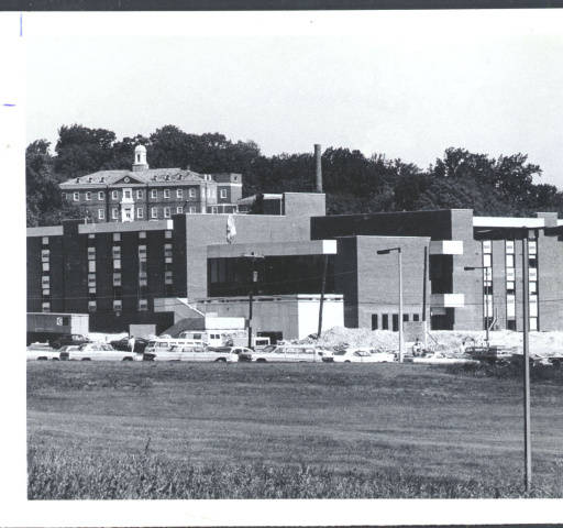 A black and white photo of buildings. Hilcrest building in the top is one of campus's most enduring mysteries.