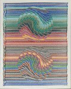 art made of colorful strips, woven together