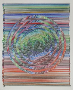 art made of colorful strips, woven together