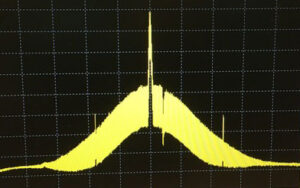 A yellow waveform on a grid background
