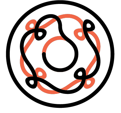 A black and orange circle logo