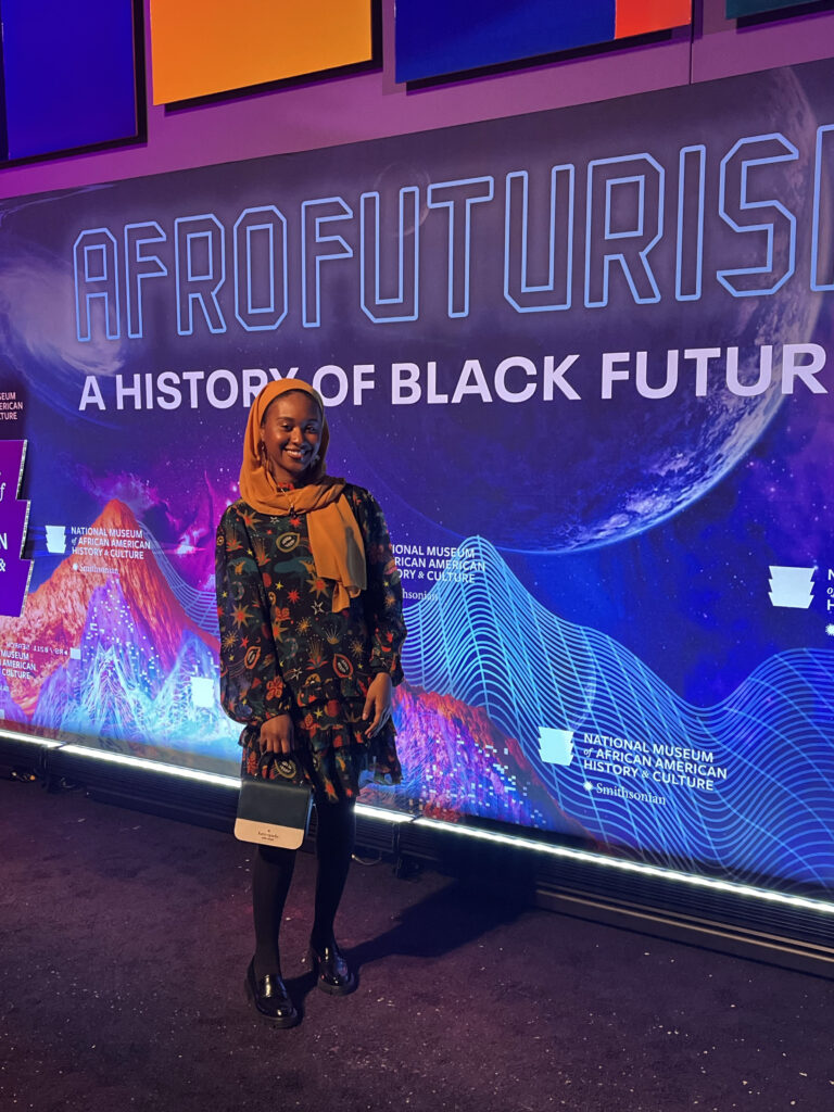 Cheatam at the opening reception of the Smithsonian’s National Museum of African American History and Culture exhibit Afrofuturism: A History of Black Futures, with which she assisted. Photo courtesy of Cheatam.