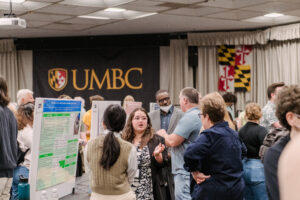 UMBC students presenting their research and creative projects at the 2023 Undergraduate Research and Creative Achievement Day (URCAD). U.S. News listed UMBC as a Best College. 