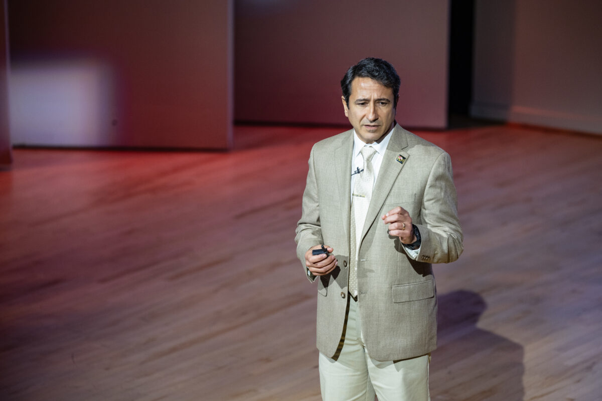 Carlos Romero-Talamas on stage during GRIT-X 2023 at UMBC. 