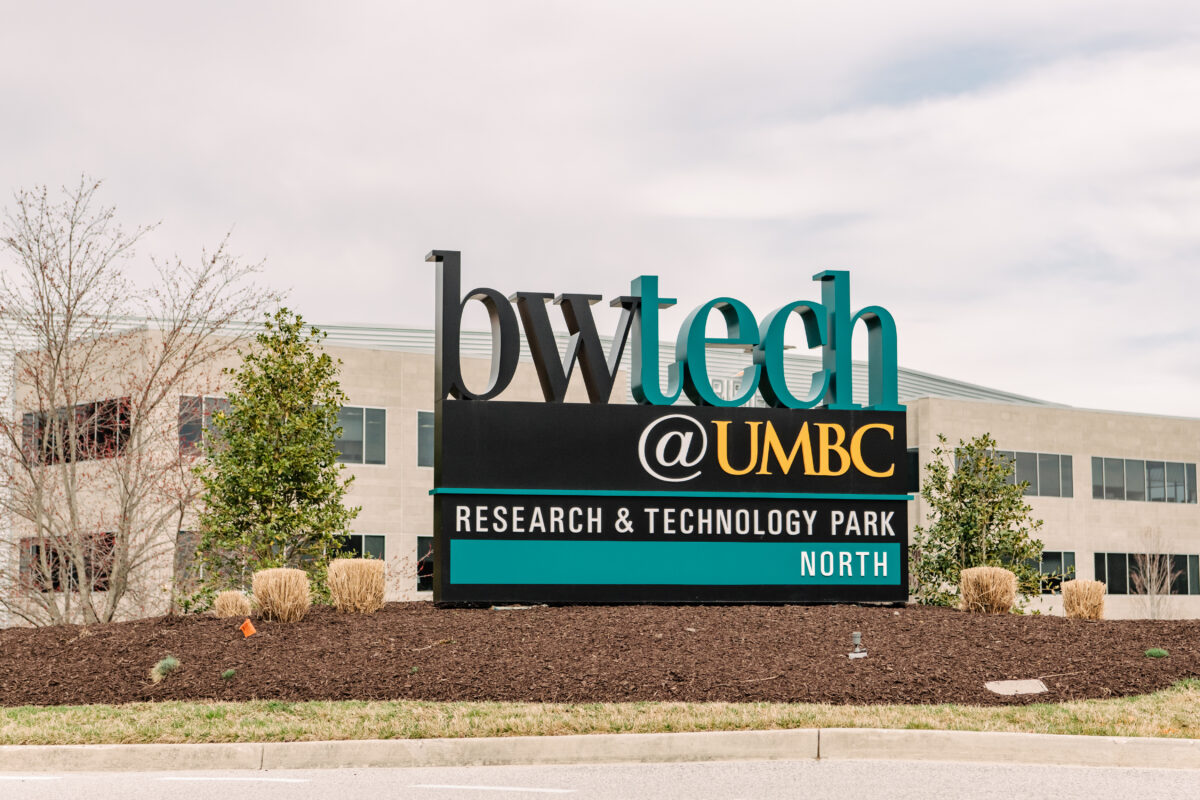 The bwtech@umbc research and technology park, north sign. 