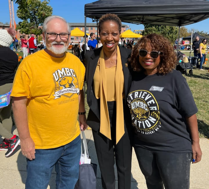Ron and Christine Pettie with UMBC President Walerie Sheares Ashby.