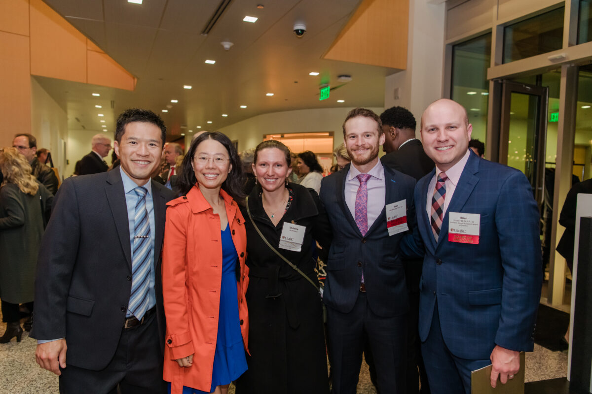 Alumni Awards 2022. Pictured left to right: Kevin Yang ’07, Katelyn Niu ’05, Christina McWilliams, Sean McWilliams M.S. '16, and Brian Frazee ’11, M.P.P. ’12