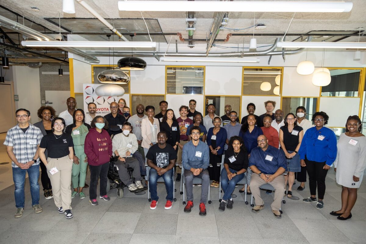 Group photo from a Black in Robotics networking event at the Toyota Research Institute.