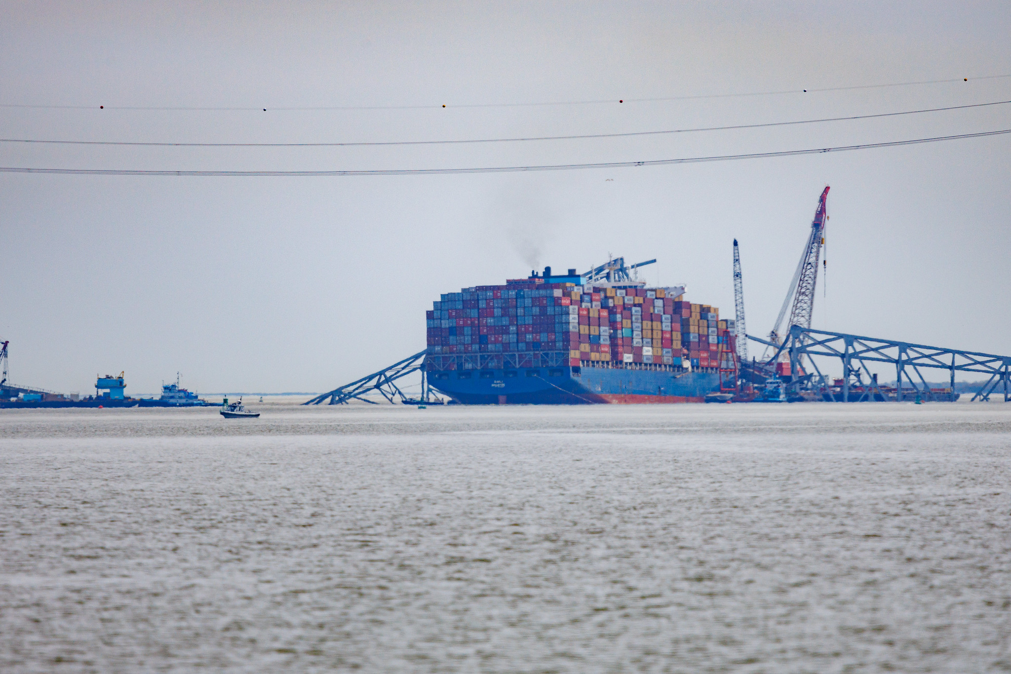 The remains of the Francis Scott Key Bridge after a collision with a malfunctioning cargo ship on March 26. (Photo source: Corey Jennings '10, Maryland Comptroller/Flickr)