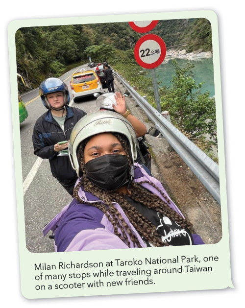 Milan Richardson at Taroko National Park, one of many stops while traveling around Taiwan on a scooter with new friends.